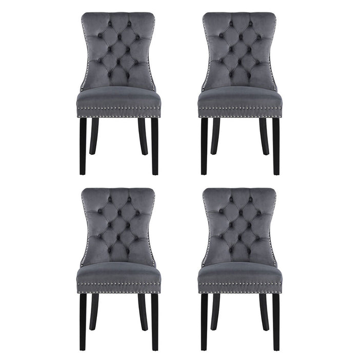 1 Set Of 4 Dining Chairs Grey Velvet