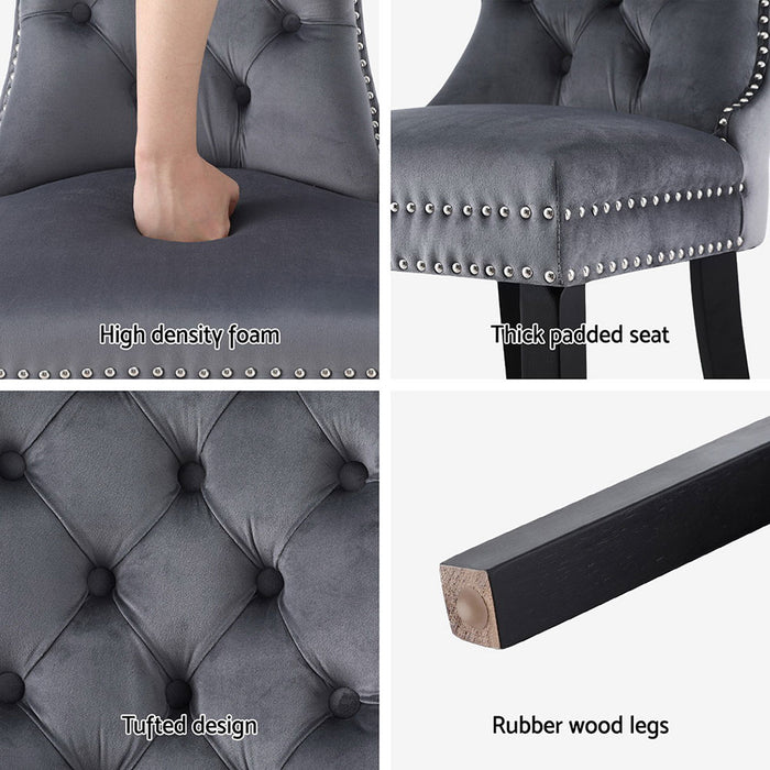 1 Set Of 4 Dining Chairs Grey Velvet