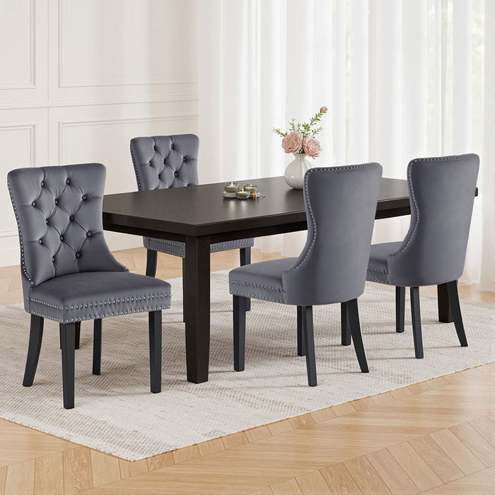 1 Set Of 4 Dining Chairs Grey Velvet