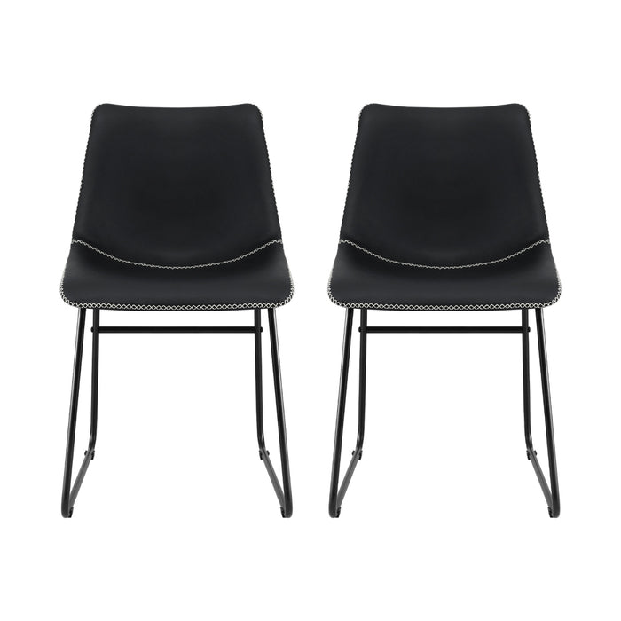 2X Dining Chairs Retro Pu Leather Kitchen Lounge Cafe Accent Chair Black