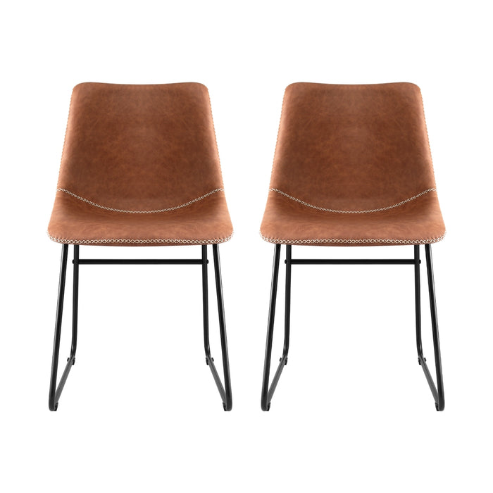 2X Dining Chairs Retro Pu Leather Kitchen Lounge Cafe Accent Chair Brown
