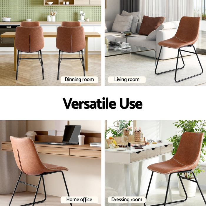 4X Dining Chairs Retro Pu Leather Kitchen Lounge Cafe Accent Chair Brown