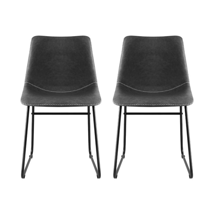 2X Dining Chairs Retro Pu Leather Kitchen Lounge Cafe Accent Chair Grey