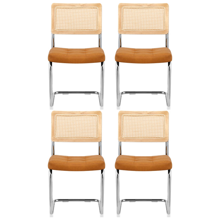 Dining Chairs Set Of 4 Pu Leather Rattan Cantilever Brown