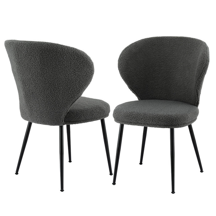 2X Dining Chairs Sherpa Boucle Wing Back Grey