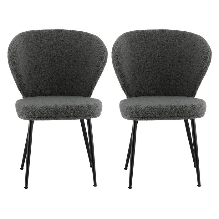2X Dining Chairs Sherpa Boucle Wing Back Grey
