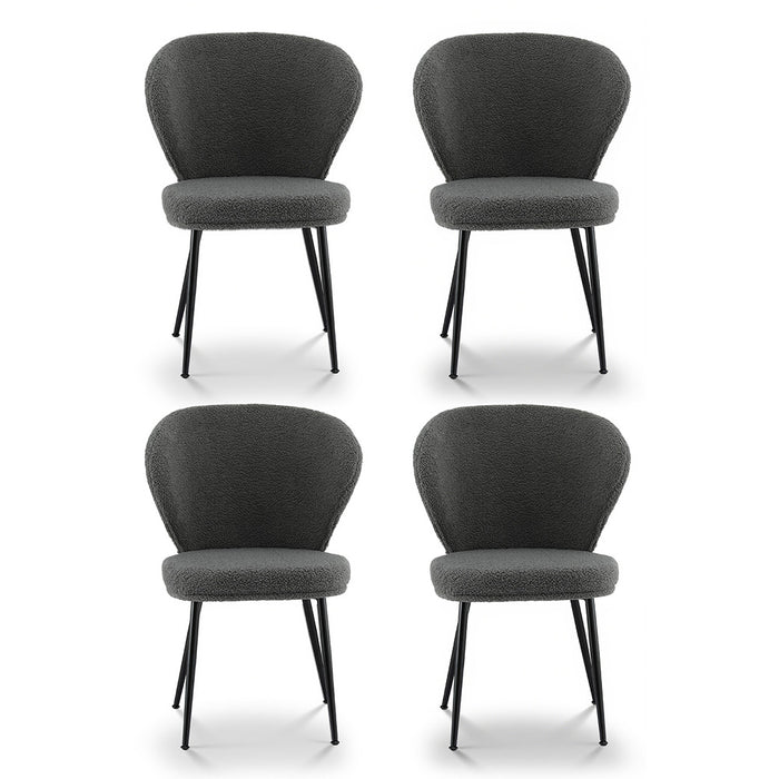 4X Dining Chairs Sherpa Boucle Wing Back Grey