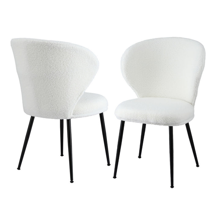 2X Dining Chairs Sherpa Boucle Wing Back White