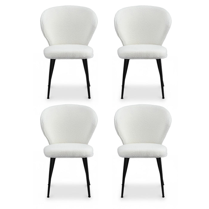 4X Dining Chairs Sherpa Boucle Wing Back White