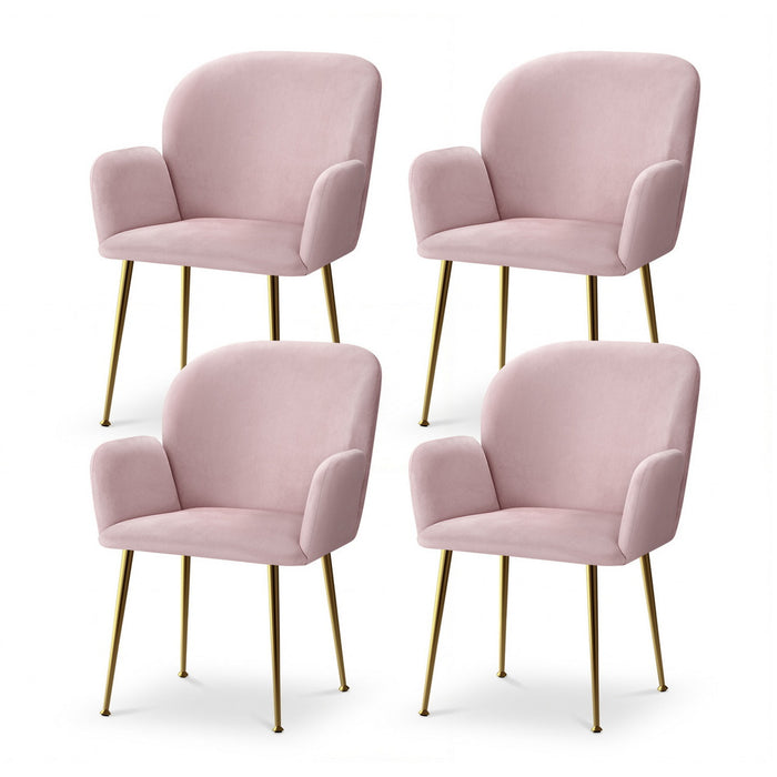 Dining Chairs Set Of 4 Velvet Armchair Pink