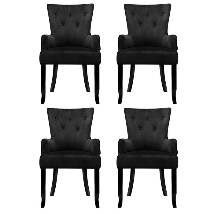 4X Dining Chairs Velvet French Provincial Armchair Black