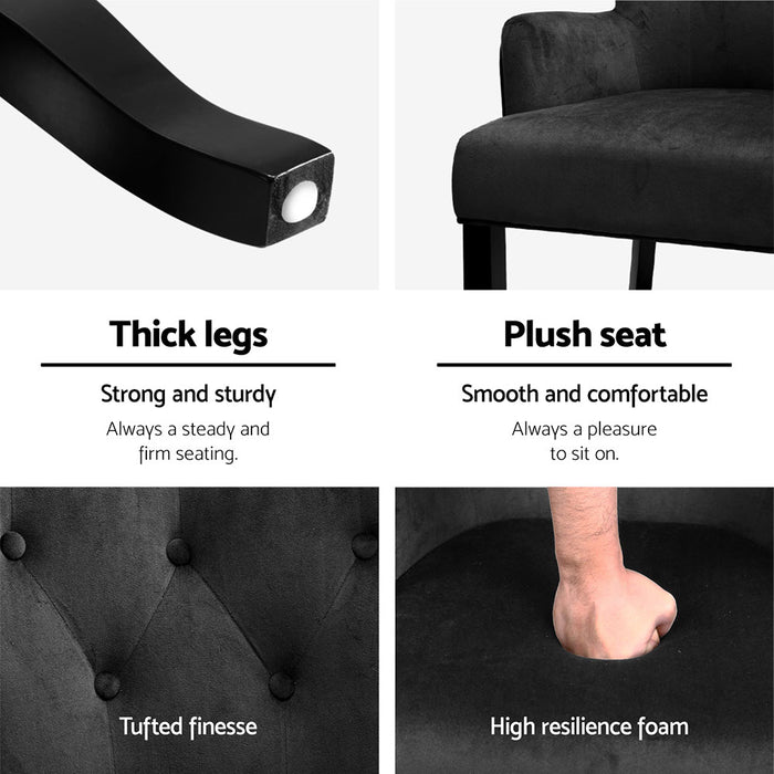 4X Dining Chairs Velvet French Provincial Armchair Black