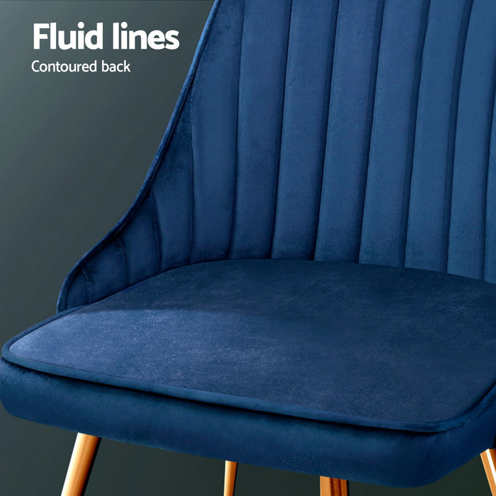 Dining Chairs Set Of 4 Velvet Channel Tufted Blue