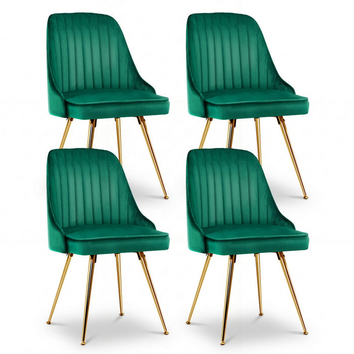 Dining Chairs Set Of 4 Velvet Channel Tufted Green