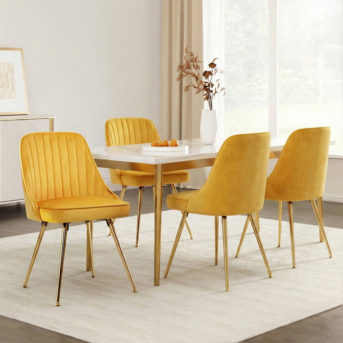 Dining Chairs Set Of 4 Velvet Channel Tufted Yellow
