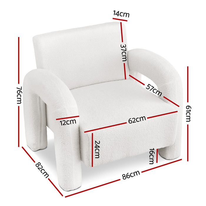 Armchair Accent Chair Lounge Sofa Couch Curved Seat Boucle White