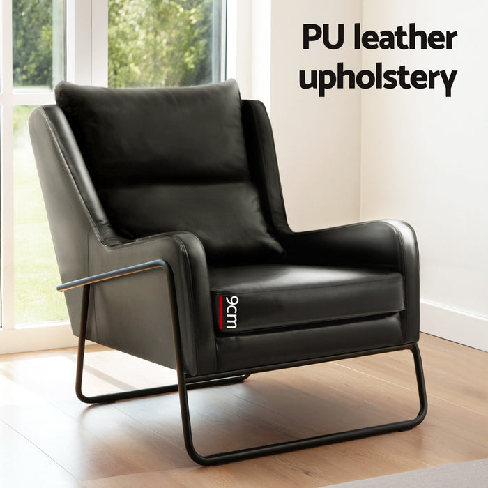 Armchair Accent Chair Pu Leather Wingback Black
