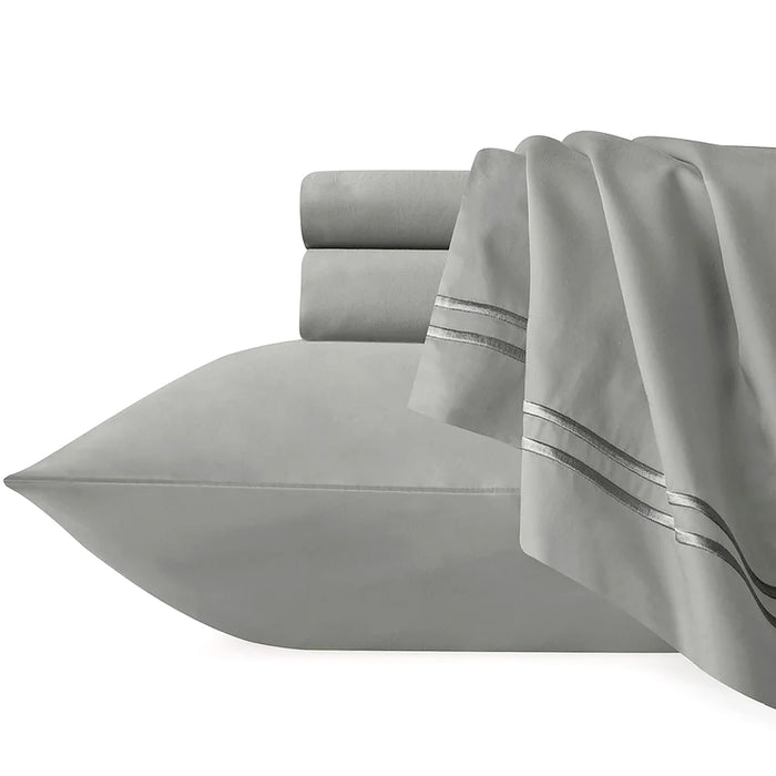 Strada Embroidered 1000 Tc Egyptian Cotton Silver Charcoal Super King Quilt Cover Sets
