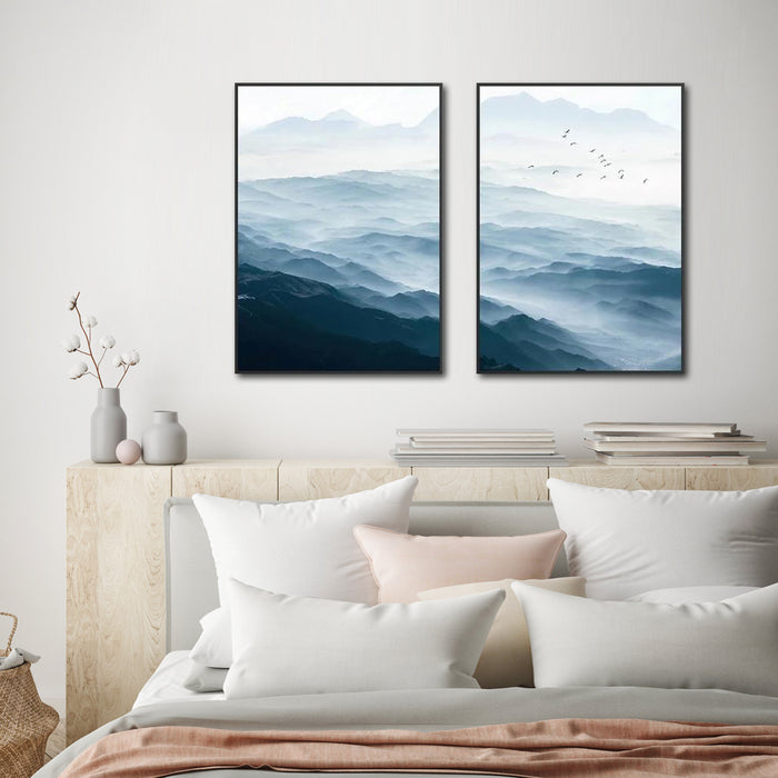 Wall Art 70Cmx100Cm Blue Mountains 2 Sets Black Frame Canvas