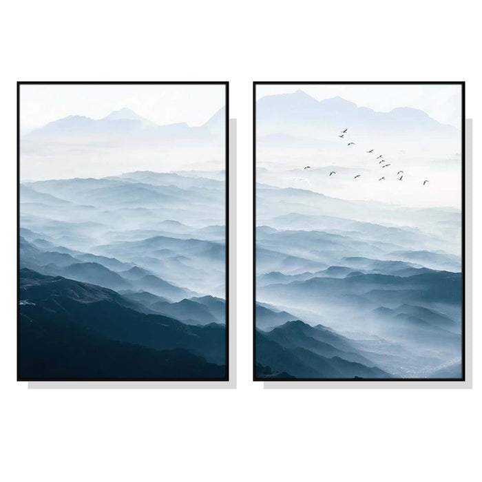 Wall Art 80Cmx120Cm Blue Mountains 2 Sets Black Frame Canvas