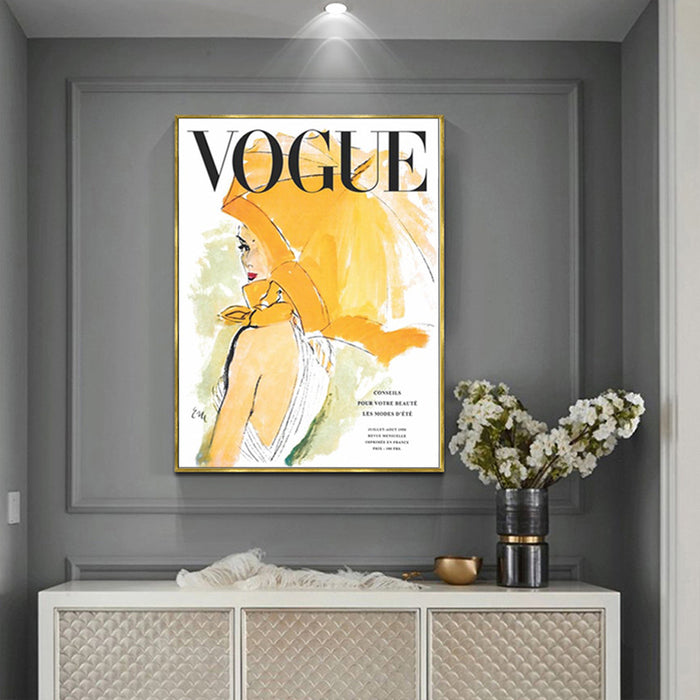 Wall Art 80Cmx120Cm Vogue Girl Gold Frame Canvas