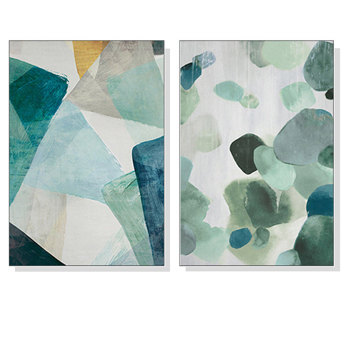 Wall Art 100Cmx150Cm Green Marble 2 Sets White Frame Canvas