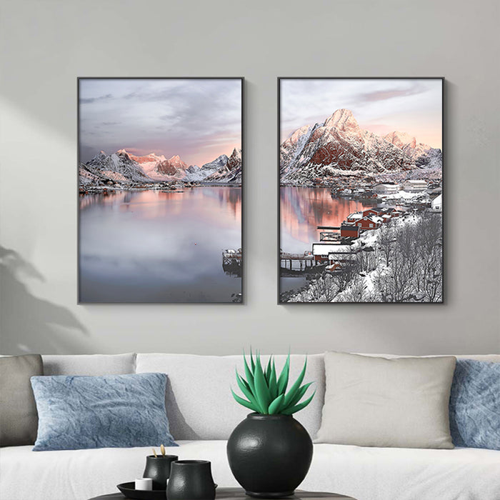 Wall Art 80Cmx120Cm Nordic Norway 2 Sets Black Frame Canvas
