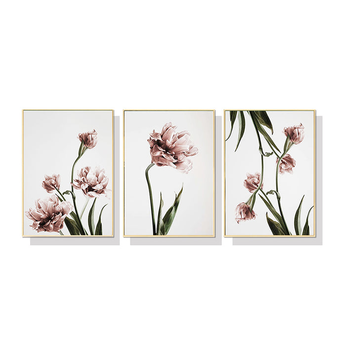 Wall Art 80Cmx120Cm Tulip Flower 3 Sets Gold Frame Canvas