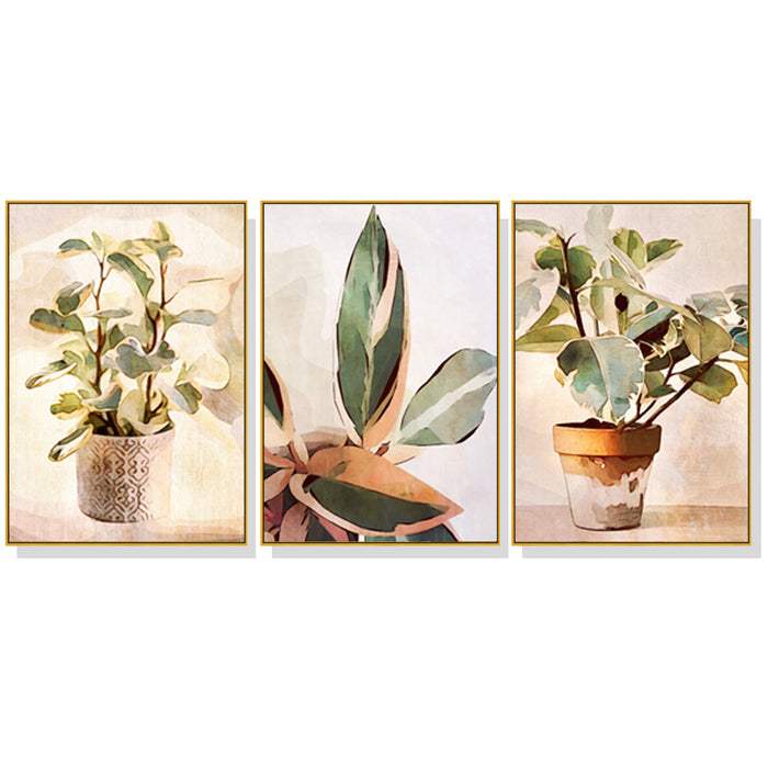 Wall Art 70Cmx100Cm Botanical Leaves Watercolor Style 3 Sets Gold Frame Canvas