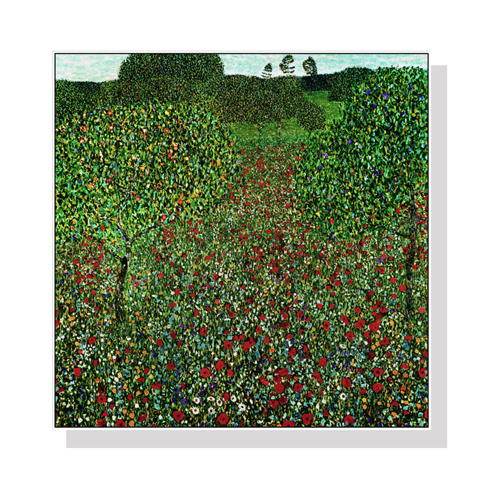 Wall Art 40Cmx40Cm Field Of Poppies By Gustav Klimt White Frame Canvas