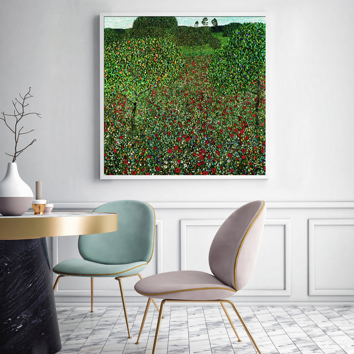 Wall Art 40Cmx40Cm Field Of Poppies By Gustav Klimt White Frame Canvas