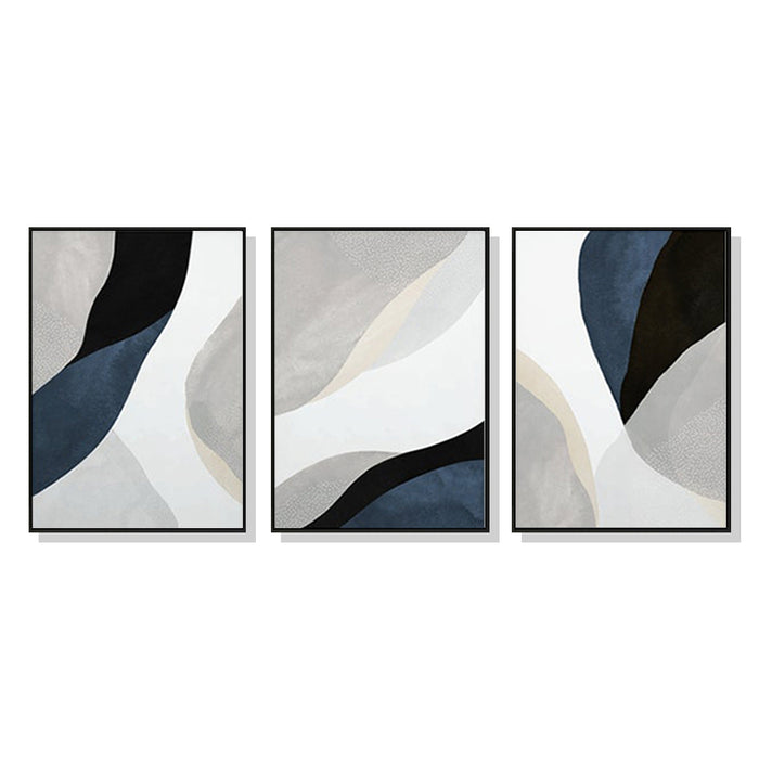 Wall Art 70Cmx100Cm Abstract Navy Blue 3 Sets Black Frame Canvas