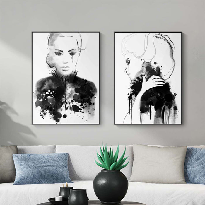 Wall Art 80Cmx120Cm Watercolor Sketch 2 Sets Black Frame Canvas