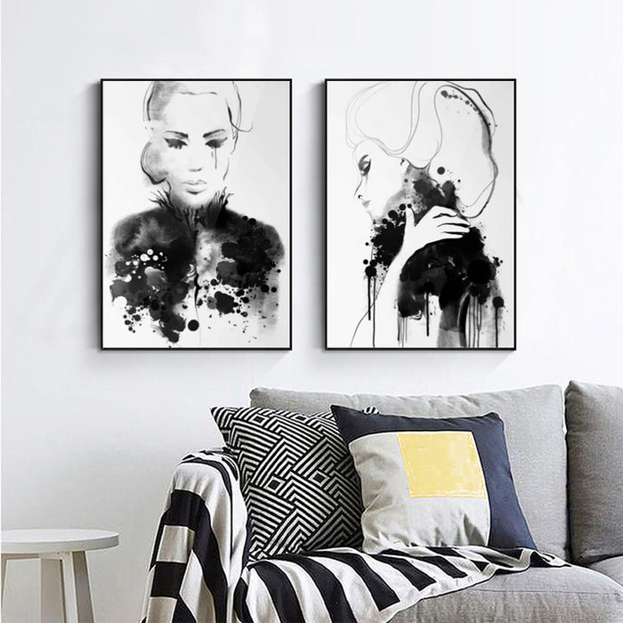 Wall Art 90Cmx135Cm Watercolor Sketch 2 Sets Black Frame Canvas