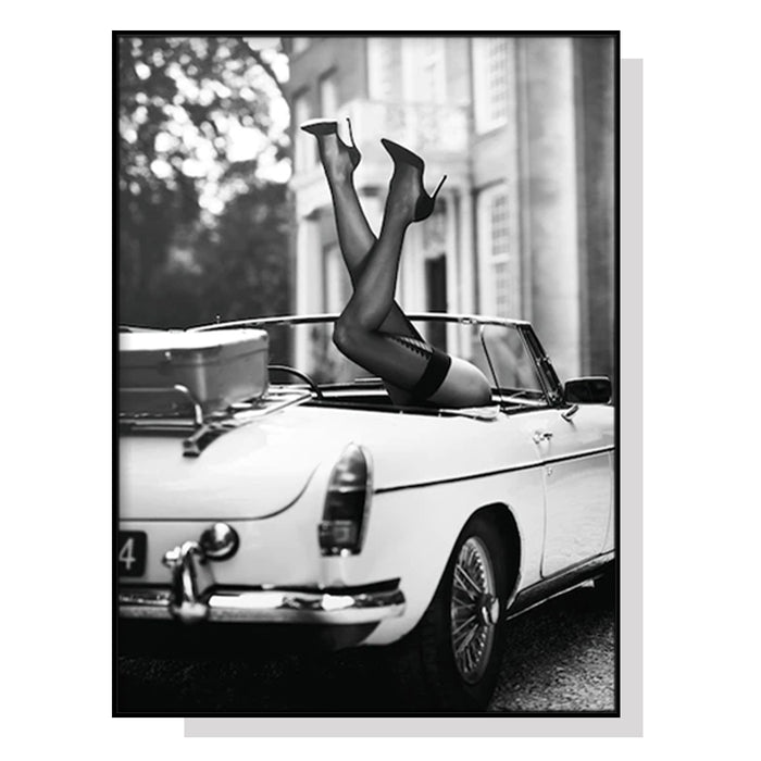 Wall Art 90Cmx135Cm High Heels In Classic Car Black Frame Canvas