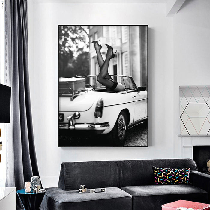 Wall Art 100Cmx150Cm High Heels In Classic Car Black Frame Canvas