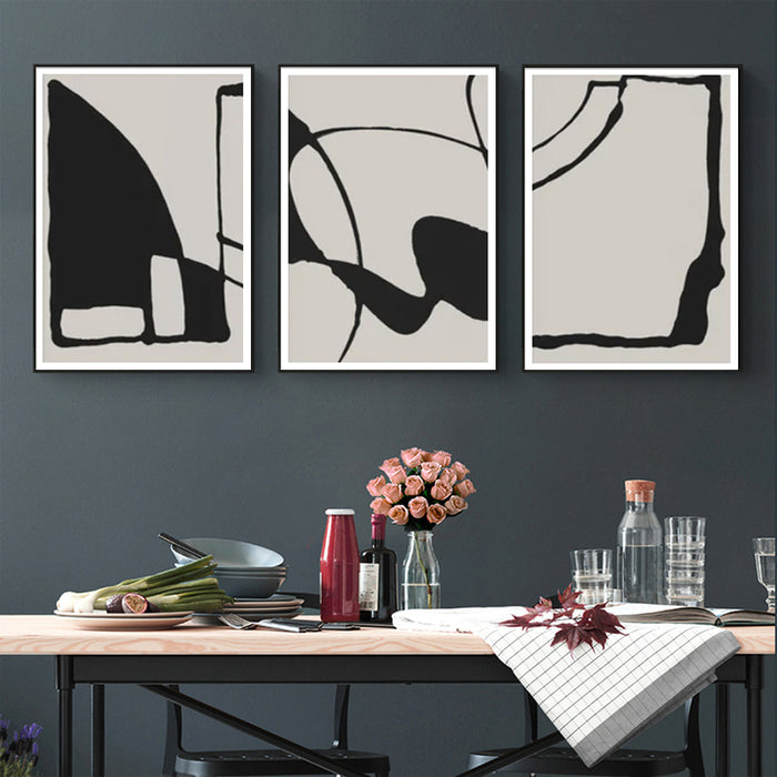 Wall Art 80Cmx120Cm Black Beige 3 Sets Black Frame Canvas