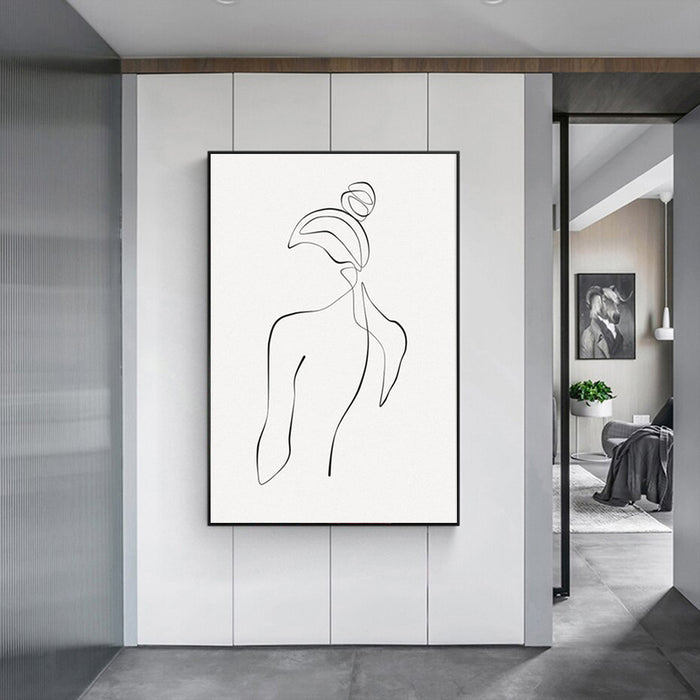 Wall Art 40Cmx60Cm Woman Back Line Art Black Frame Canvas