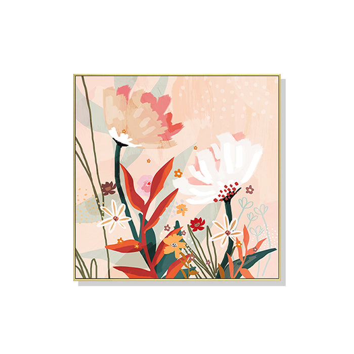 Wall Art 90Cmx90Cm Native Floral Gold Frame Canvas