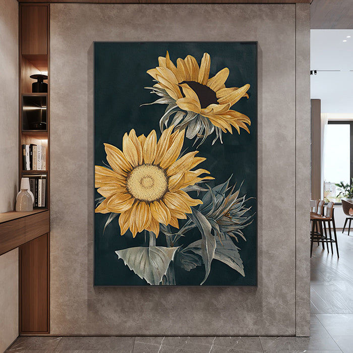 Wall Art 90Cmx135Cm Sunflowers Black Frame Canvas