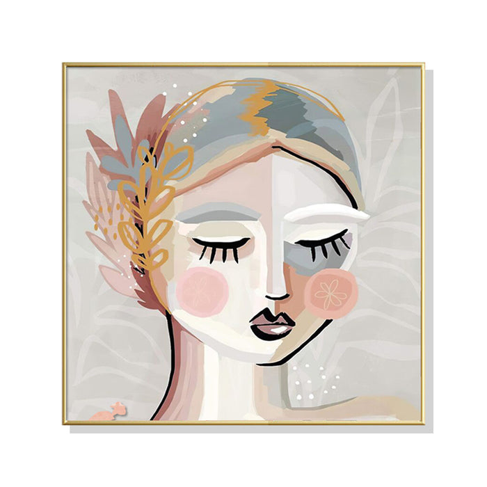 Wall Art 100Cmx100Cm Calm Girl Gold Frame Canvas