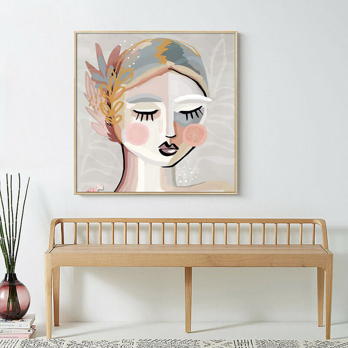 Wall Art 100Cmx100Cm Calm Girl Gold Frame Canvas