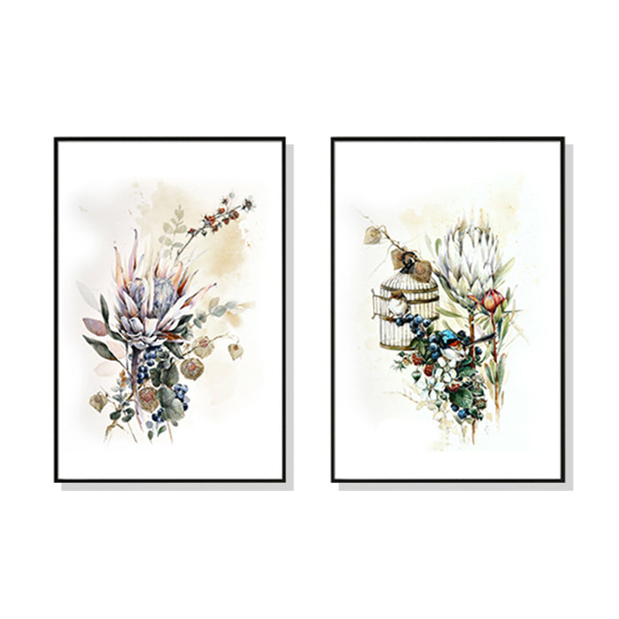 Wall Art 80Cmx120Cm Berries And Protea 2 Sets Black Frame Canvas