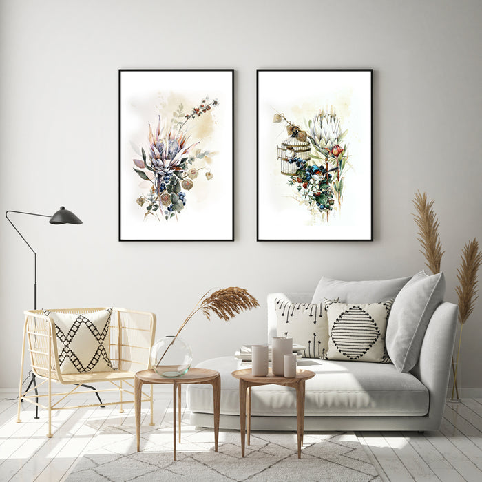 Wall Art 80Cmx120Cm Berries And Protea 2 Sets Black Frame Canvas