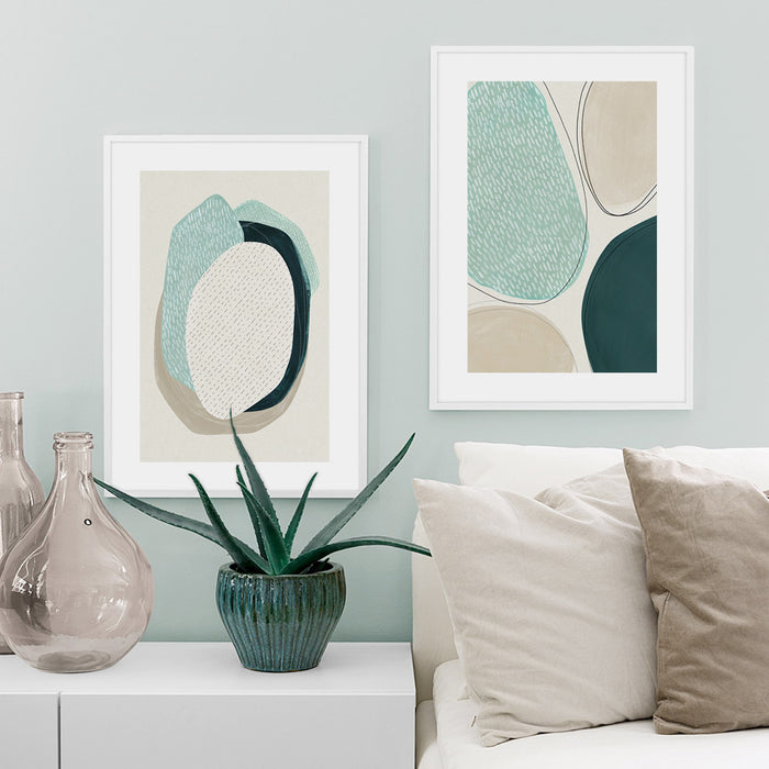 Wall Art 90Cmx135Cm Abstract Green Circle 2 Sets White Frame Canvas