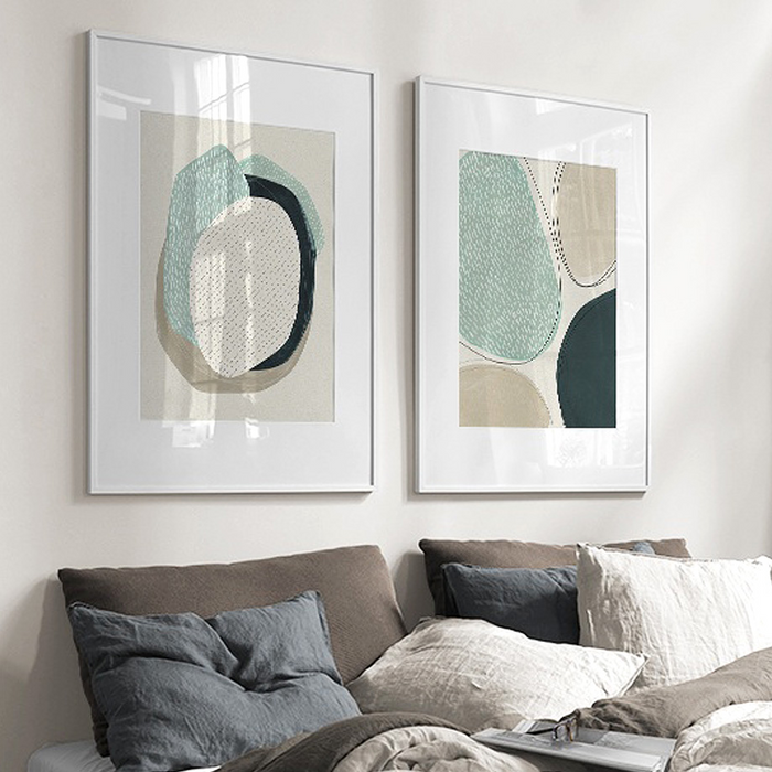 Wall Art 100Cmx150Cm Abstract Green Circle 2 Sets White Frame Canvas
