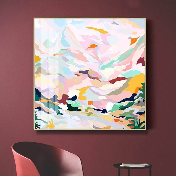 Wall Art 100Cmx100Cm Abstract Pink Mountain Hand Painted Style Gold Frame Canvas