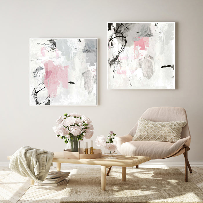Wall Art 40Cmx40Cm Abstract Pink Grey 2 Sets White Frame Canvas
