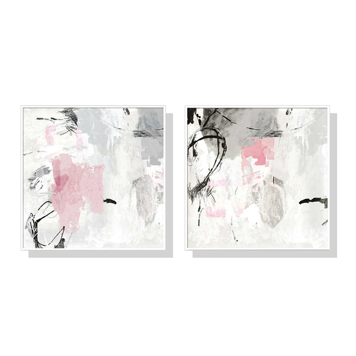 Wall Art 80Cmx80Cm Abstract Pink Grey 2 Sets White Frame Canvas