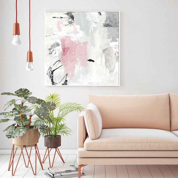 Wall Art 90Cmx90Cm Abstract Pink Grey 2 Sets White Frame Canvas